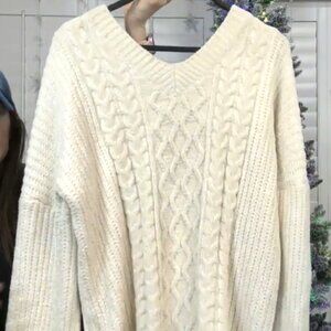 NWOT LADIES SIZE 48" BUST POL IVORY THICK CHENILLE LONG SLEEVE SWEATER TKT787